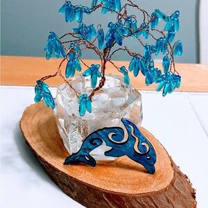 Blue Dolphin Figurine with Blue Beaded Tree